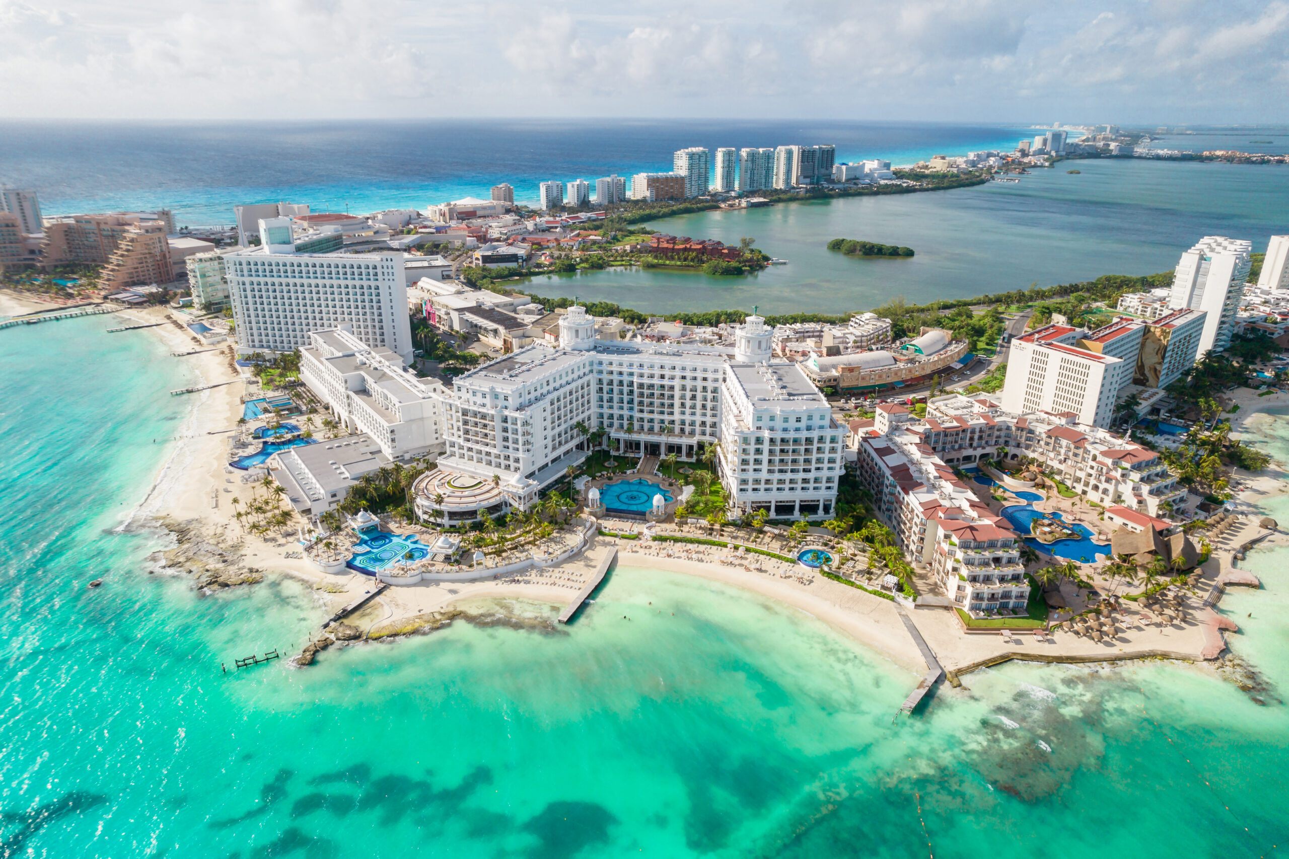 Beautiful view of the ocean and Hotels in Cancun.